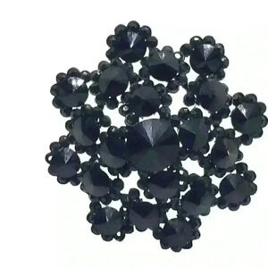 Vintage Weiss Mourning Brooch Black Japanned Metal Rivoli-Shaped Scalloped Goth